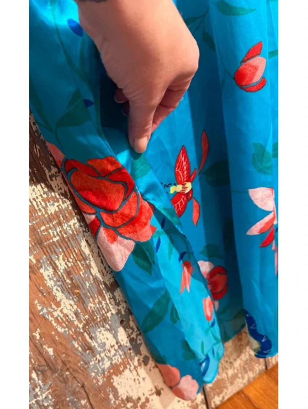 Natori blue Floral Butterfly Caftan Maxi size XL